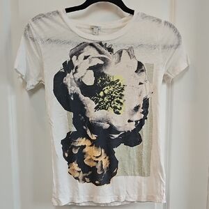 J. Crew White and Blue Graphic Fitted Short Sleeve Tee